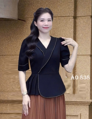 Áo GOLD Nhật xếp ly màu Đen- E838  Áo GOLD Nhật xếp ly màu Đen- E838