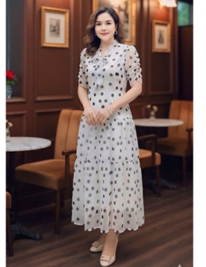 Đầm 2 tầng cổ nơ màu trắng bi đen - F000 Đầm 2 tầng cổ nơ màu trắng bi đen - F000