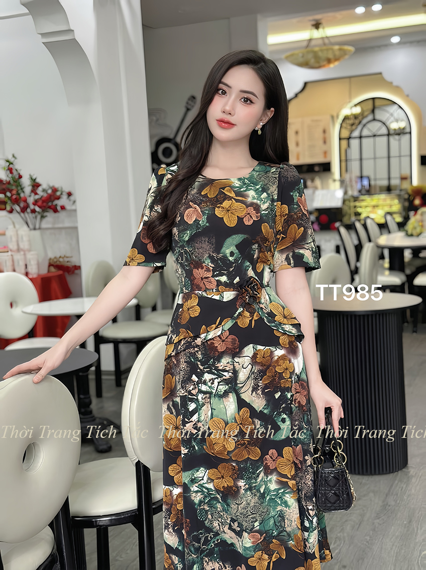 Da m xo e lu a mango eo peplum hoa tiet xanh d985 2