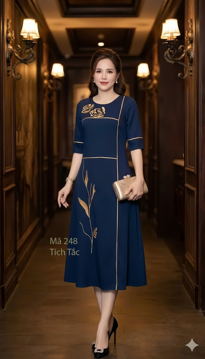 Dam suong mau xanh den theu hoa den vien den f248 5