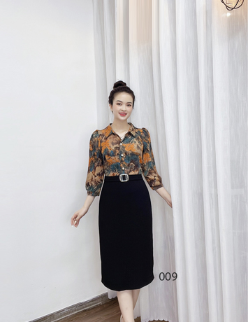 Đầm body suông phối áo cổ sơ mi - D009