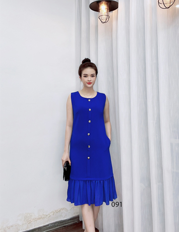 Đầm suông sát tay màu xanh chân bèo - D091