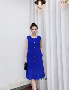 Đầm suông sát tay màu xanh chân bèo - D091