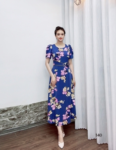 Đầm maxi lỡ lụa mango hoa tím - D140