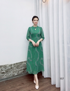 Đầm maxi họa tiết móc xích màu xanh - D157