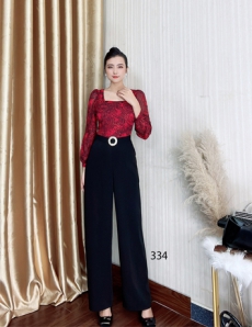 Jumsuit phối áo đỏ cổ vuông tay dài - D334