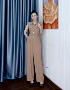 Jumsuit cổ sơ mi sát tay màu da - D514