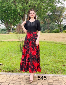 Đầm maxi chân bèo tầng phối áo viền ren đen - D545  Đầm maxi chân bèo tầng phối áo viền ren đen - D545