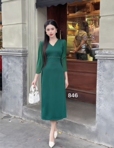 Đầm body suông phối tay voan viền eo màu xanh - D846 Đầm body suông phối tay voan viền eo màu xanh - D846