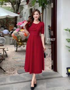 Đầm dự tiệc ngực đính kết thủ công MÀU ĐỎ - D927