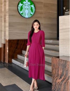 Đầm xòe cổ bèo ngực viền ren màu Hồng - E215