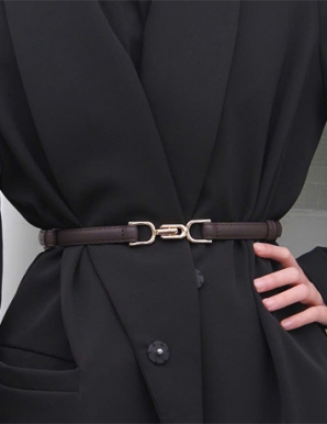 Thắt lưng da bản nhỏ mặt chữ U màu Nâu - E670