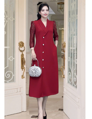 Đầm suông tay ren cổ sam Màu Đỏ - E823