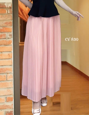  Chân váy xòe dập ly dài màu Hồng - E830