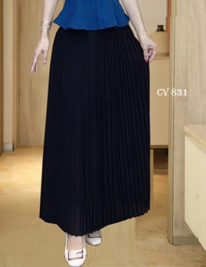 Chân váy xòe dập ly dài màu Đen  - E831