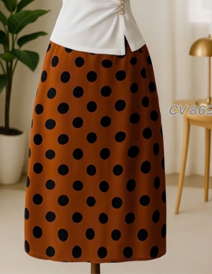 Chân váy chấm bi xòe Cam - E869