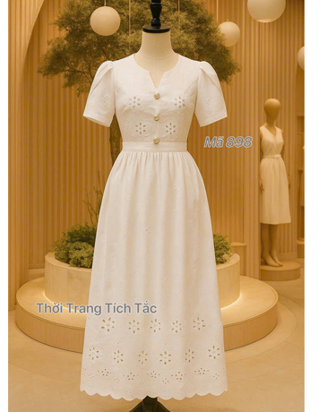Đầm maxi Xô thêu màu Trắng- E898