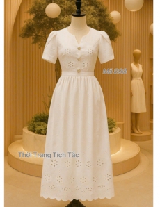 Đầm maxi Xô thêu màu Trắng- E898