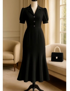 Đầm đuôi CÁ CỔ VEST màu Đen- E925