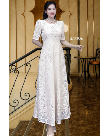 Đầm dạ hội maxi ren Màu Kem - E950