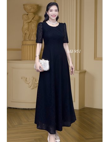 Đầm dạ hội maxi ren Màu Đen - E951