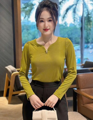Áo thun Tay dài màu cốm - E961
