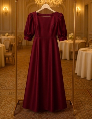 Đầm maxi lụa Cao cấp tay lỡ màu Đỏ - E963