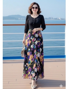 Đầm phối áo đen cổ bèo - E978