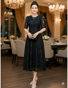 Đầm Ren 8 mảnh màu Đen - E984