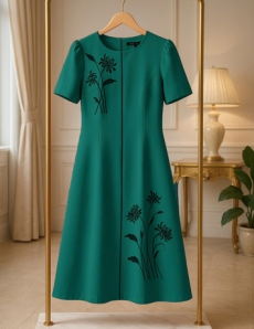 Đầm suông màu Xanh thêu hoa - E986