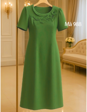 Đầm suông  Màu xanh đính đá và hoa thủ công - E988