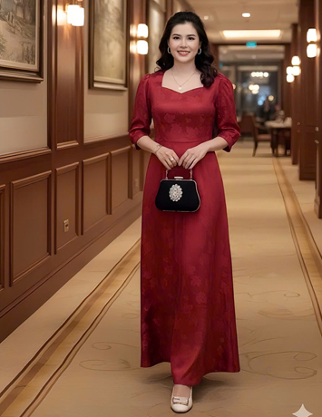 Đầm dạ hội maxi Lụa Gấm Màu đỏ - E998