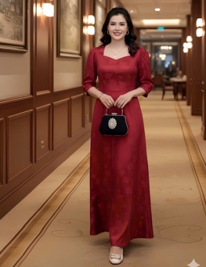 Đầm dạ hội maxi Lụa Gấm Màu đỏ - E998