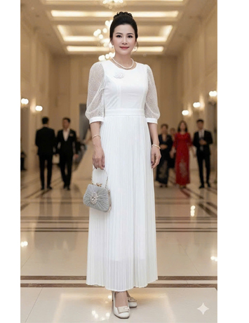 Đầm Dập ly áo REN trắng  - F011