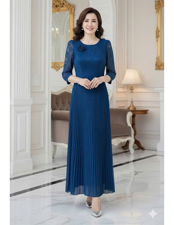 Đầm Dập ly áo REN Xanh - F012