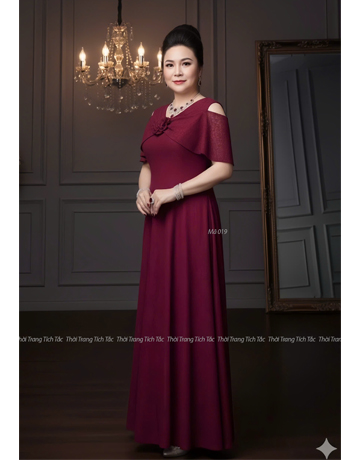 Đầm Maxi REN cao cấp rớt vai màu đỏ - F019