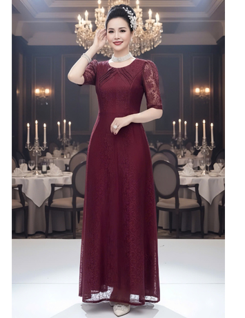 Đầm ren maxi màu đỏ trầu - F024