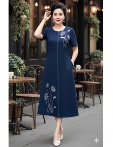 Đầm suông màu Xanh đen thêu hoa Xám - F026