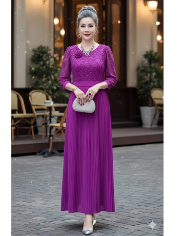 Đầm Dập ly áo REN Hồng Tím - F034