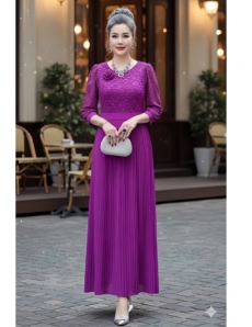 Đầm Dập ly áo REN Hồng Tím - F034