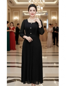 Đầm Dập ly viền ren cổ vuông màu đen  - F063