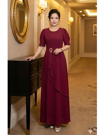Đầm Maxi xếp ly đắp tà màu Đỏ - F094