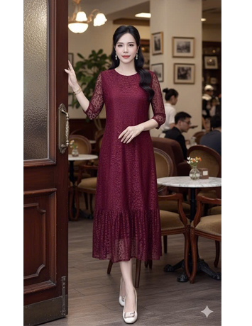  Đầm ren xuông chân bèo đuôi cá màu đỏ -  F100