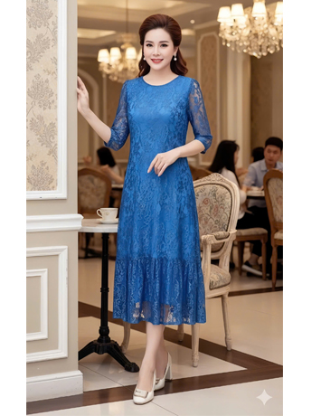 Đầm ren xuông chân bèo đuôi cá màu xanh - F101