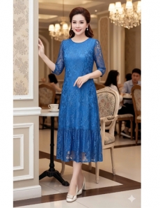 Đầm ren xuông chân bèo đuôi cá màu xanh - F101