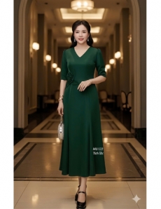  Đầm đuôi cá cổ tim có đính bông màu xanh ve chai - F122