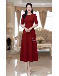 Đầm 8 mảnh cồ ngọc màu đỏ ruby  - F141