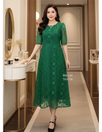 Đầm REN chỉ dáng A màu xanh - F144