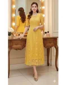 Đầm REN chỉ dáng A màu Vàng - F145