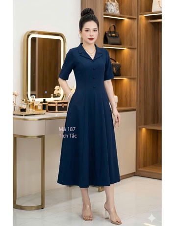 Đầm 8 mảnh cổ vest màu xanh đen - F187